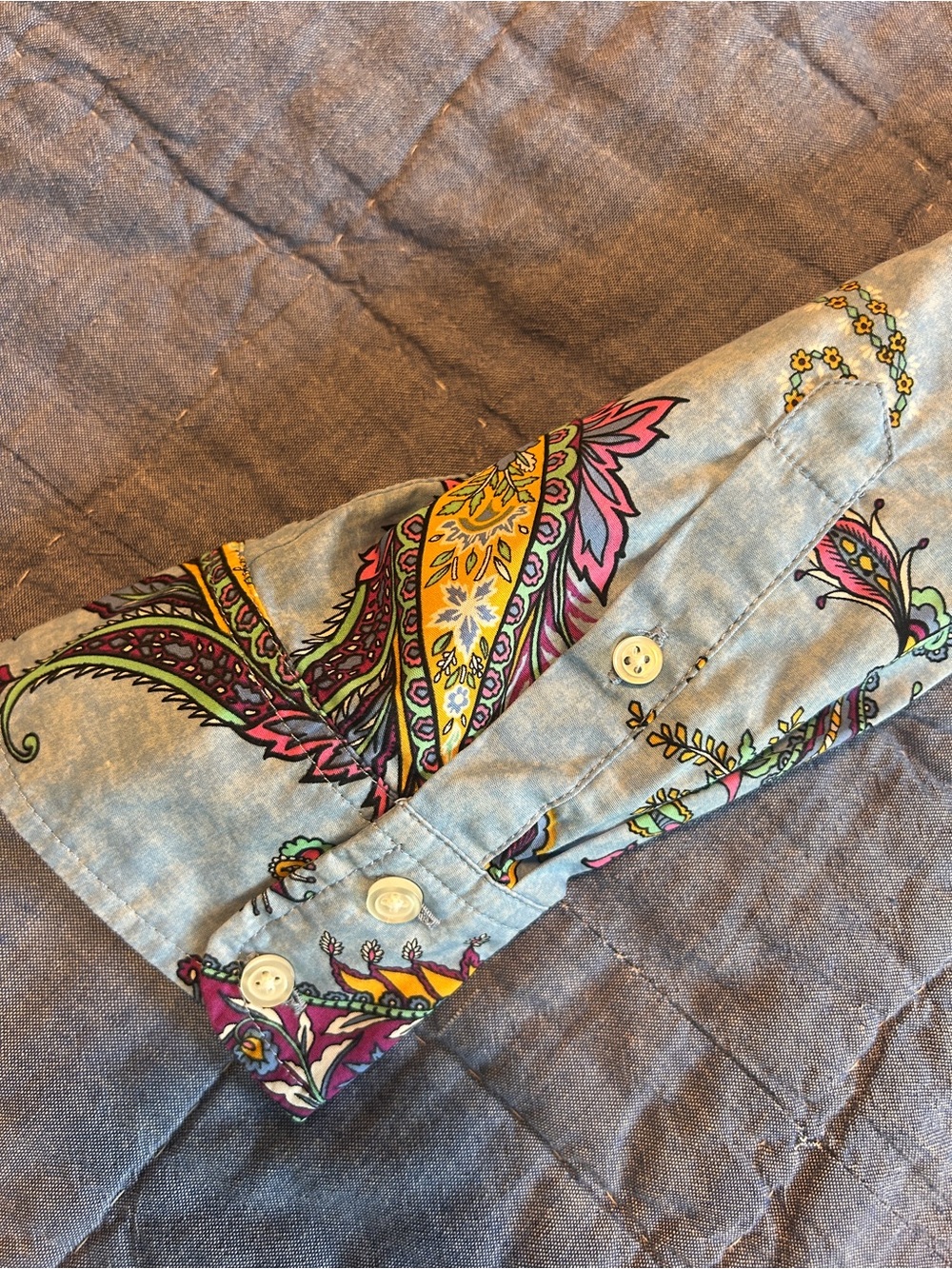 Talbots Blue Paisley Button-Down Shirt with Multicolor Accents - Picture 9 of 10